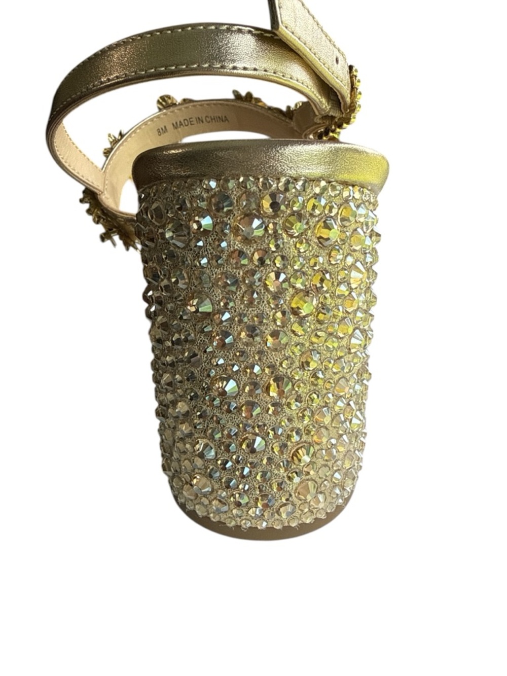 ❤️🎁Betsey Johnson Gold Floral Embellished Block Heel Sandal - Picture 3 of 6